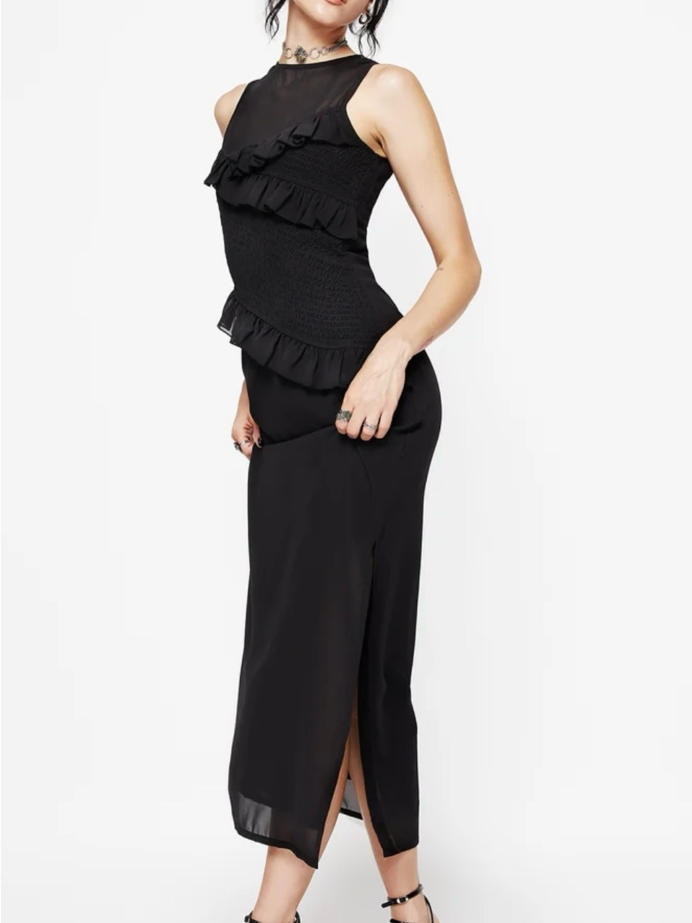Disturbia Black Maxi Dress Ruffle Sleeveless 16 NWT Sexy Evening Wear